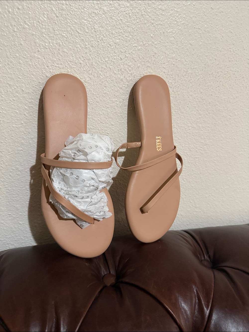 TKEES Nude Tan Minimalist Toe-Loop Slide Sandals